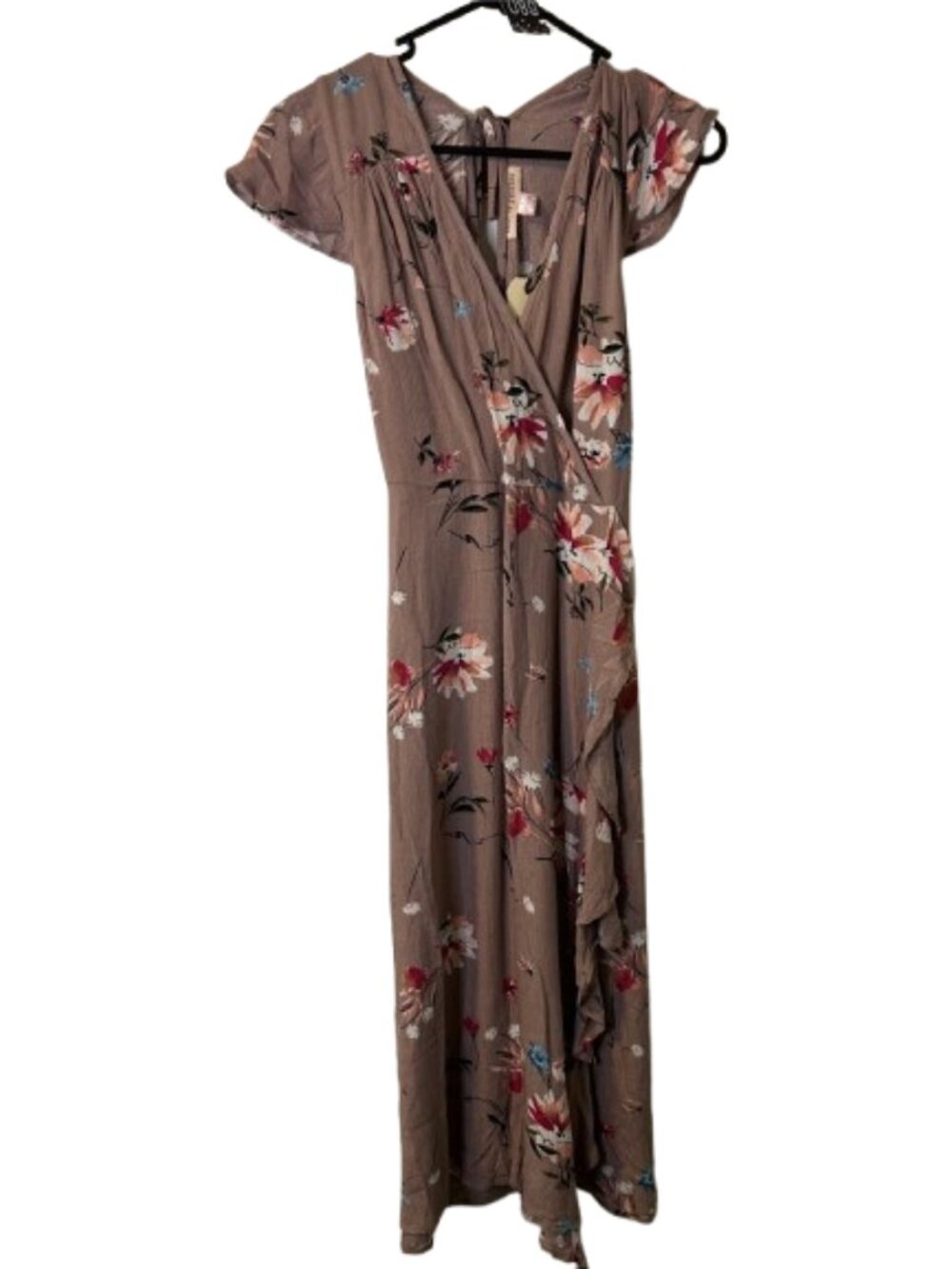 89. Band of Gypsies Mauve Floral Wrap Maxi Dress